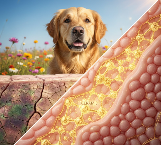 Riparazione barriera cutanea cane con ceramidi e rimedi naturali per dermatite atopica