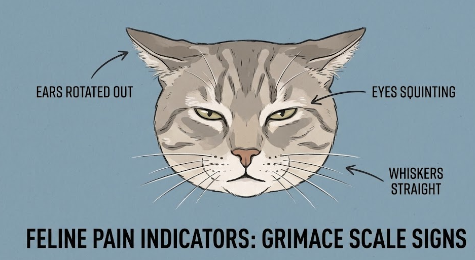 Feline Grimace Scale per riconoscere il dolore nel gatto tramite posizione orecchie, occhi e baffi