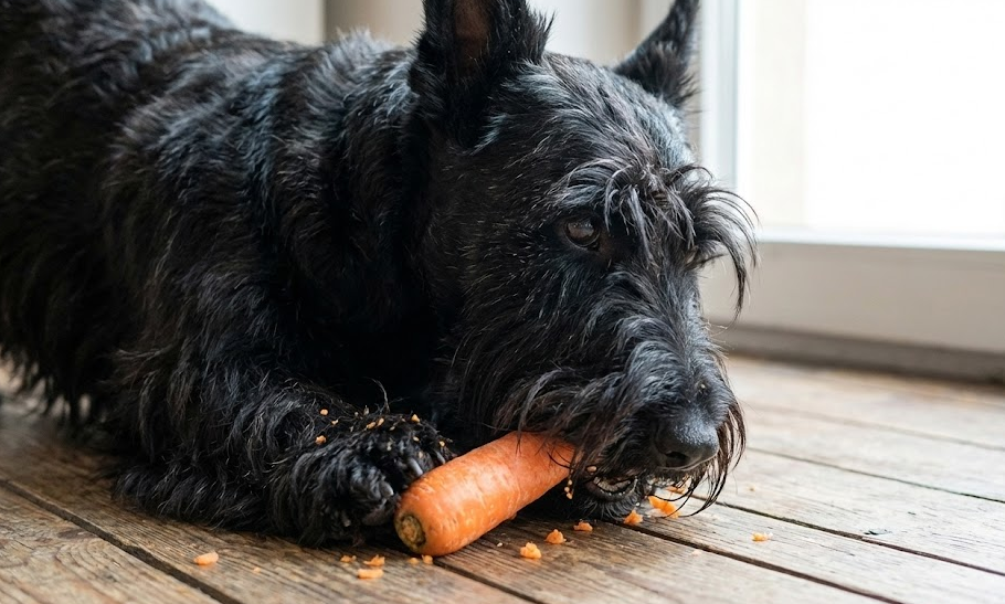Scottish Terrier cane predisposto al carcinoma vescica, mangia carote per prevenzione
